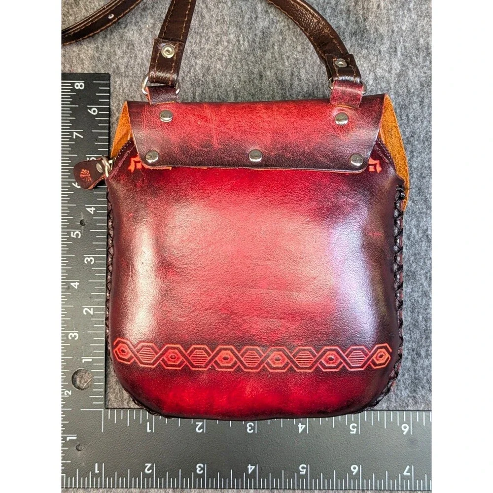 Hand Tooled Leather Owl Crossbody Purse Boho Hippie Festival Shoulder Bag Vtg